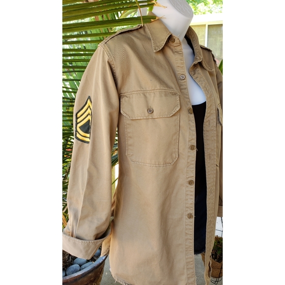 SOLD☆Boyfriend Bohemian Army Shirt Khaki Jacket L - Picture 4 of 5